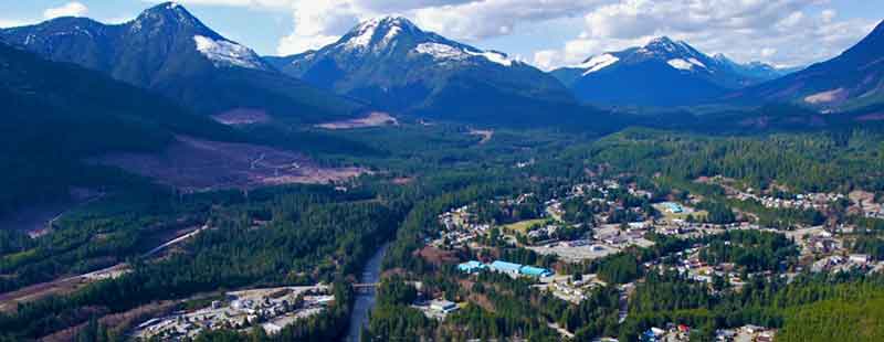 arial photo of Gold River on Vancouver Isand