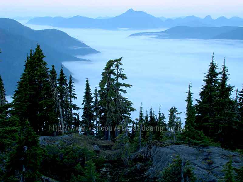 photo of a fog covered valley from atop of Crest Mountain