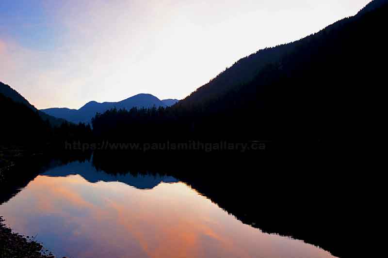 Photo of a sunset over Drum Lake in Strathcona Park