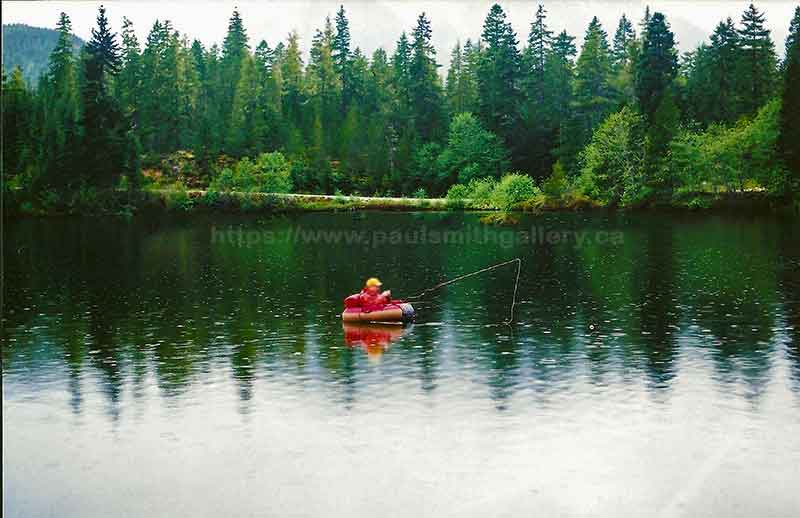 photo of an angler in a float tube fishing on Star Lake near Gold River on Vancouver Island