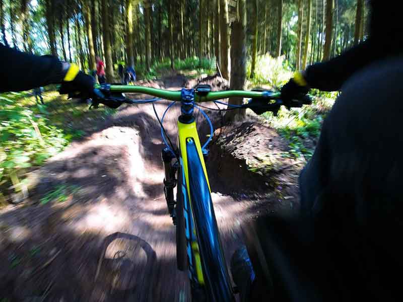 photo of the view a mountain biker sees while riding a trail