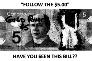 photo of a five dollar bill for the follow the five promotion.