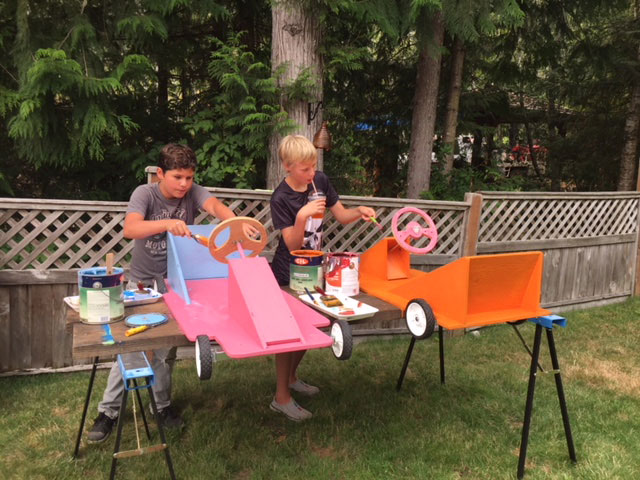 Photo of kids building a soap box racer